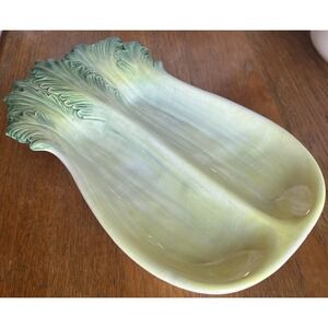 VTG Italian Majolica Celery Divided Serving Tray Mid Century Modern